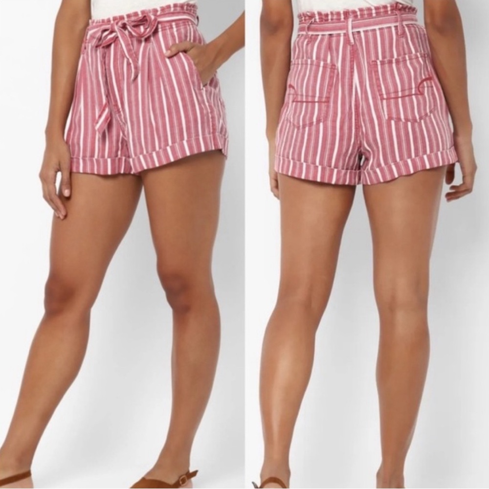 American Eagle Hi-Rise Red Striped Shorts - Picture 2 of 4